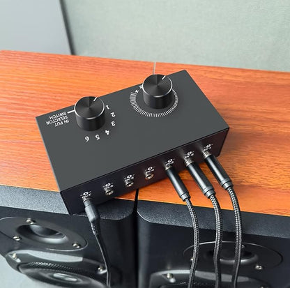 6-Way Audio Switcher, 3.5mm Stereo Audio Switcher, Plug & Play Compatible