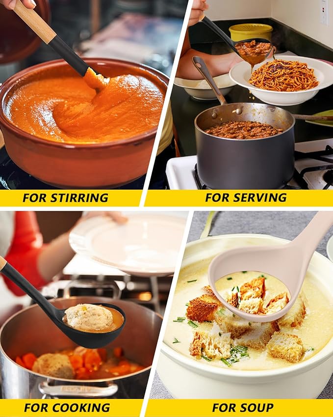 Pack of 2 Soup Ladle, Silicone Ladle Spoon