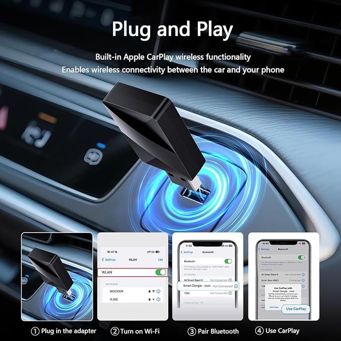 Wireless Carplay Adapter for Tank 400 2023 2024 2025, Plug and Play Car Play Wireless Adapter, 2 in 1 CarPlay Accessories, Auto Reconnect