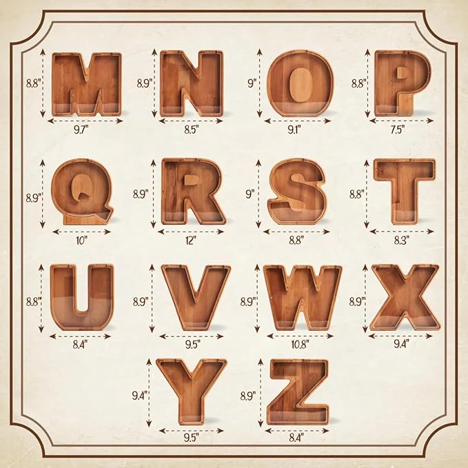 Personalized Wooden Piggy Bank – Custom Letter B Coin Bank in Beech Wood with Acrylic Front, Engraved Name Option, Money Box for Kids and Adults