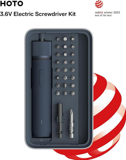 HOTO Electric Screwdriver Kit, Upgraded 1/4'' Hex 25 Bits, Magnetic Lid