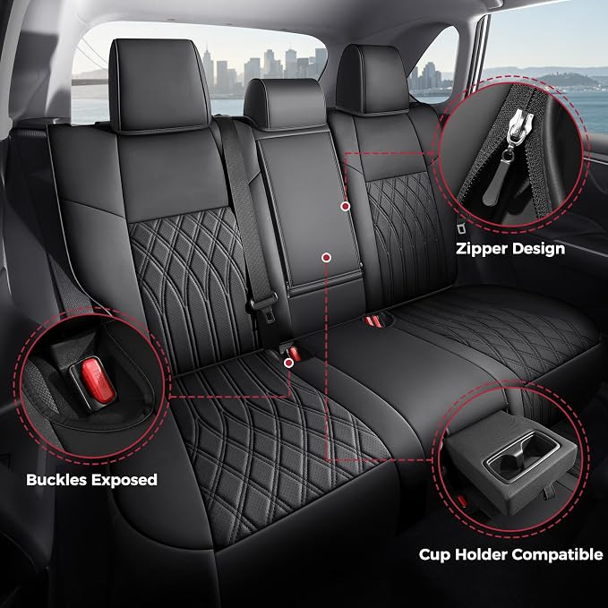 FREESOO Custom Seat Covers for Toyota RAV4 2019 2020 2021 2022 2023 2024 2025 LE XLE Limited XLE Premium Gas, RAV4 Leather Car Seat Covers Interior, RAV 4 SUV Accessories Full Set, Black