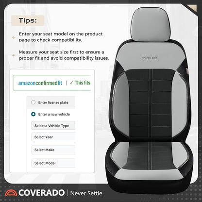 Coverado Front Seat Covers 2 Pieces Universal Seat Cover for Cars Breathable Leather Waterproof Car Seat Cover Driver Seat Cover Automotive Car Seat Cushion Fit for Most Cars SUV Trucks, Gray&Black