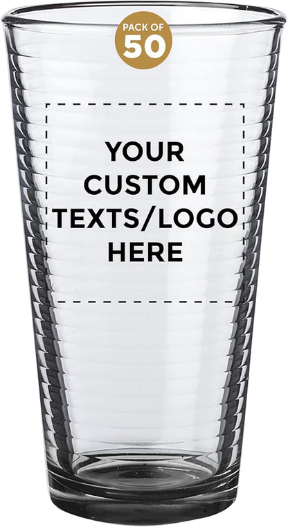 Custom Spiral Pint Glass 16 oz. Set of 50, Personalized Bulk Pack - Beer Glasses, Heavy Duty Drinkware - Black