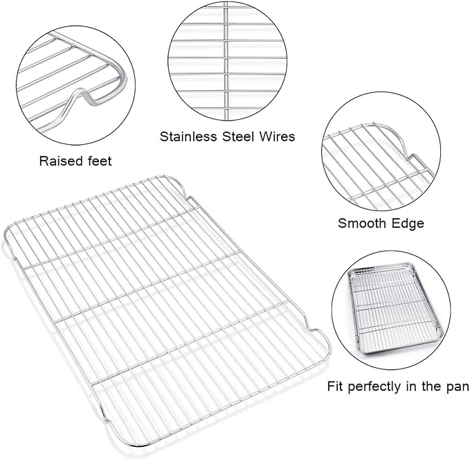 TeamFar Baking Sheet with Cooling Rack, Stainless Steel Half Size Cookie Sheet