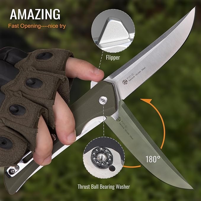 Heavy Outdoor Tactical Folding Pocket Knife for men,14C28N Stainless Steel Blade,G10 Handle,Liner Lock,EDC Hunting Bushcrafting Camping Knives Belt Clip Carry,Microtech Elemental Fishing Hiking,Father Dad Gifts Ruike p121