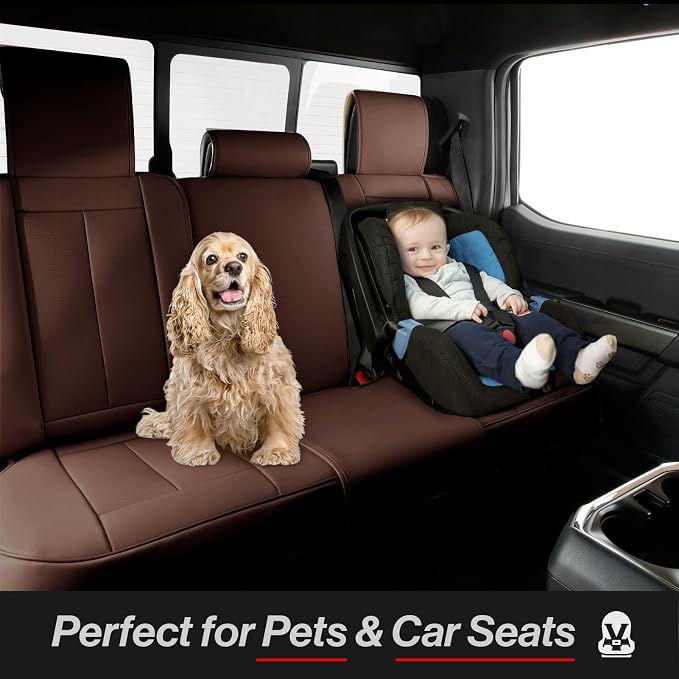 Coverland Custom Fit Car Seat Covers for SUV Compatible with [2000-2012 Nissan Pathfinder] Premium Car Seat Cover Water Resistant Leather Non-Slip Interior Protector [Full Set Dark Brown - Chart X83]