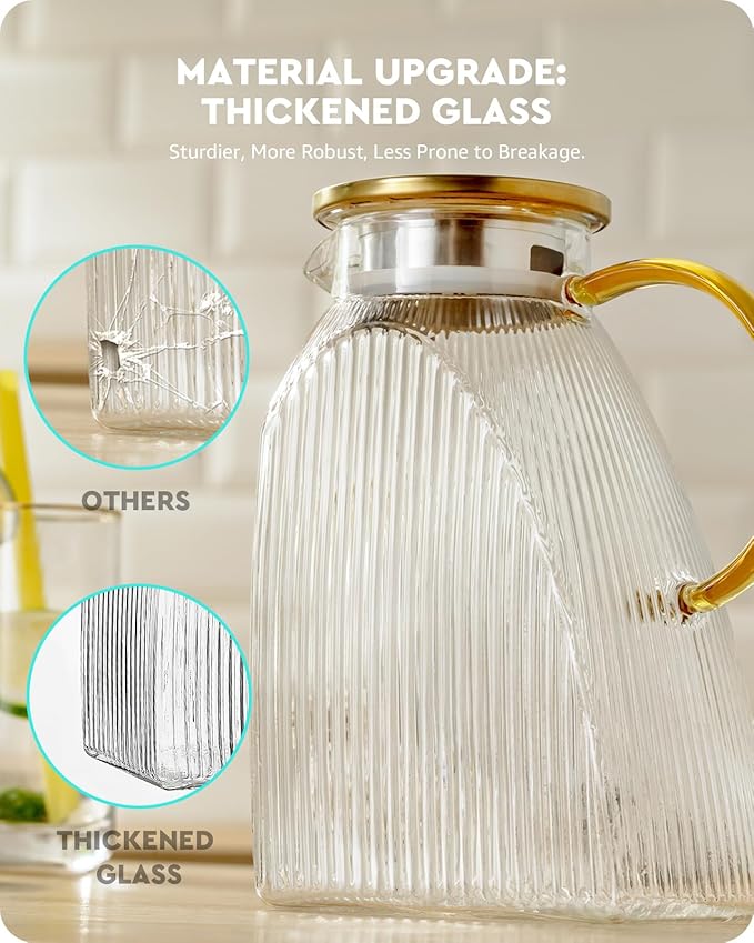 Baffect Water Pitcher, High Borosilicate Glass Jug