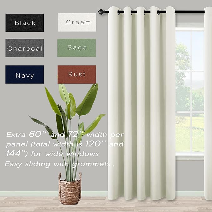 KOUFALL Cream Curtains for Living Room, 84 Inches Long Room Darkening Extra 72