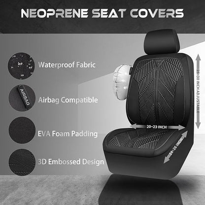 CAR PASS Waterproof Car Seat Covers Full Set,Neoprene Wetsuit, All-Weather Non-Slip Durable, Universal Fit for SUV, Sedans, Trucks, Vans, with Armrest & Airbag Compatibable, All Black