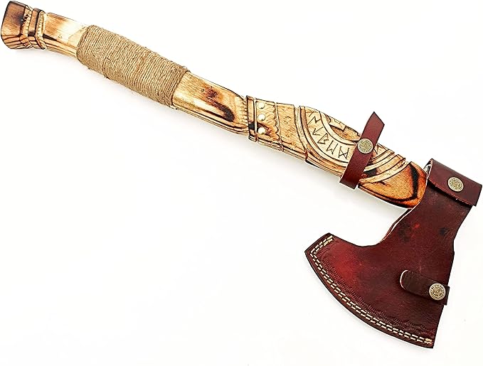 AX-7000 Custom Gift Forged Carbon Steel Viking Axe with Rose Wood Shaft, Viking Bearded Camping Axe