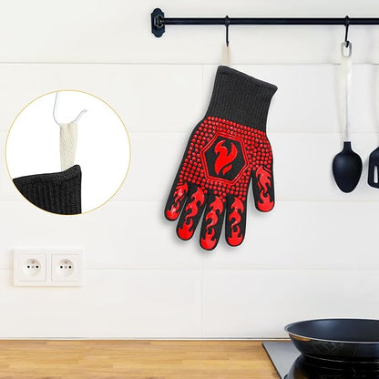 QUWIN BBQ Gloves, BBQ Accessories 1472℉ Extreme Heat Resistant, Grilling Gloves