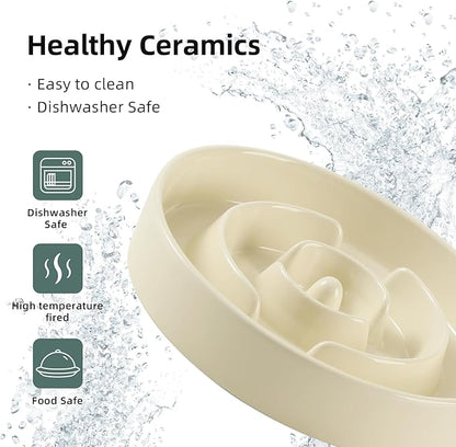 3.2 Cup Ceramic Raised Slow Feeder Dog Bowl Set, Elevated 8.2inch Bowl and