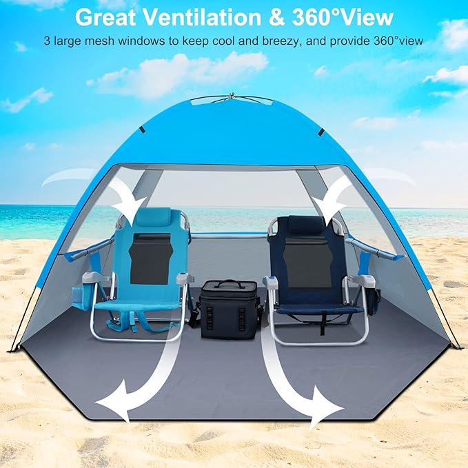 Gorich Beach Tent Sun Shelter for 3/4-5/6-7/8-10 Person with UPF 50ï¼?UV Protection, Lightweight & Easy Setup Beach Shade Canopy, Portable Beach Shade Tent Beach Cabana