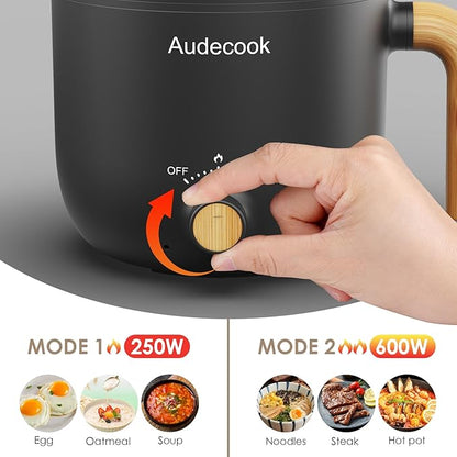 Audecook Hot Pot Electric with Steamer, 1.5L Portable Nonstick Rapid Noodles