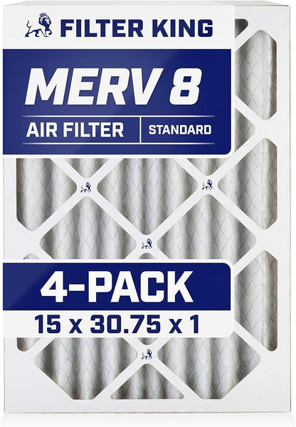 Filter King 15x30.75x1 Air Filter | 4-PACK | MERV 8 HVAC Pleated A/C Furnace