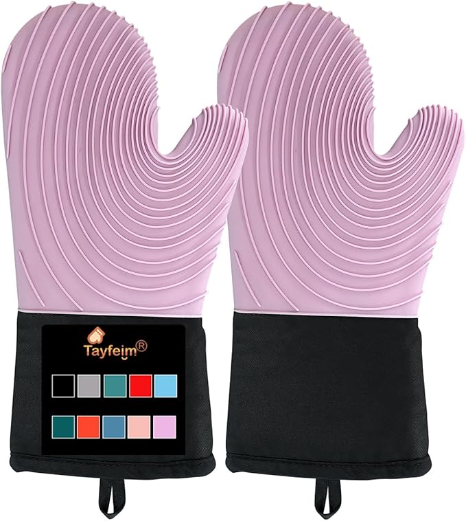 Silicone Oven Mitts-13.6 in Extended Oven Mitts Heat Resistant 500F, Oven Gloves