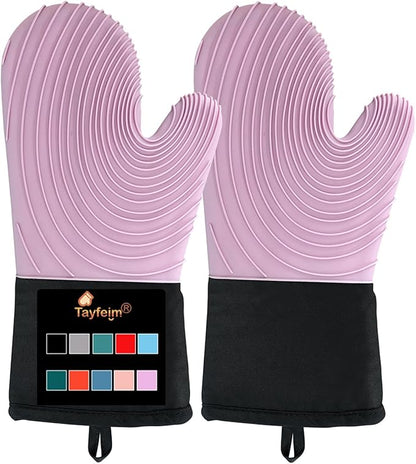 Silicone Oven Mitts-13.6 in Extended Oven Mitts Heat Resistant 500F, Oven Gloves