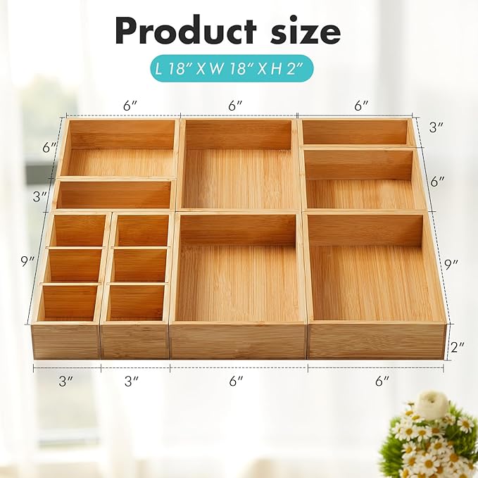 Fabsome Drawer Organizer, Small Wooden Container Tray