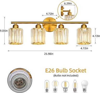 FDPBY Modern 4 Light Crystal Vanity Light, Brushed Gold Vertical Bathroom Light