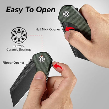 CIVIVI Pocket Knife for Men, ExOne Folding Knife with Flipper, 2.94" Nitro-V Reverse Tanto Blade Micarta Handle for Perfect EDC Gift C23036-3