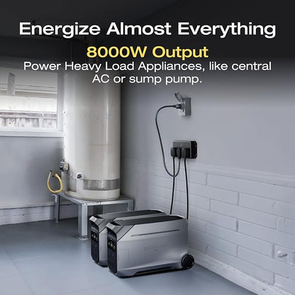 EF ECOFLOW 8kWh Home Battery Backup: 2 DELTA Pro 3 with 50 Amp Hub, 120/240V 8000W AC Output, Solar Generator for Home Use, Camping Accessories, Emergencies, Power Outages, RVs