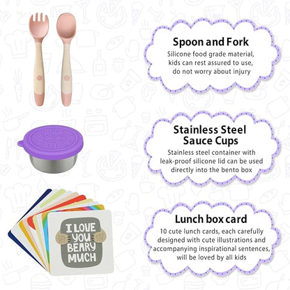 Bento Lunch Box for Kids with 12oz Soup Thermo Leak-Proof Lunch Food Container with 5 Compartment Thermo Hot Food Jar and Insulated Lunch Bag for Kid Toddler Girls Boys to School
