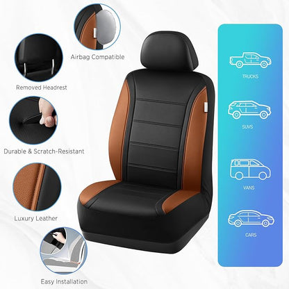 Road Comforts Leather Seat Covers, Breathable Car Seat Covers Front Seat for Men,Airbag Compatible, Automotive Seat Covers Set Universal Fit Most Cars,Vans,Truck,SUV