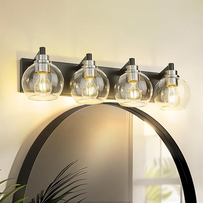 METWET Bathroom Light Fixtures, 4-Light Black and Brushed Nickel Bathroom