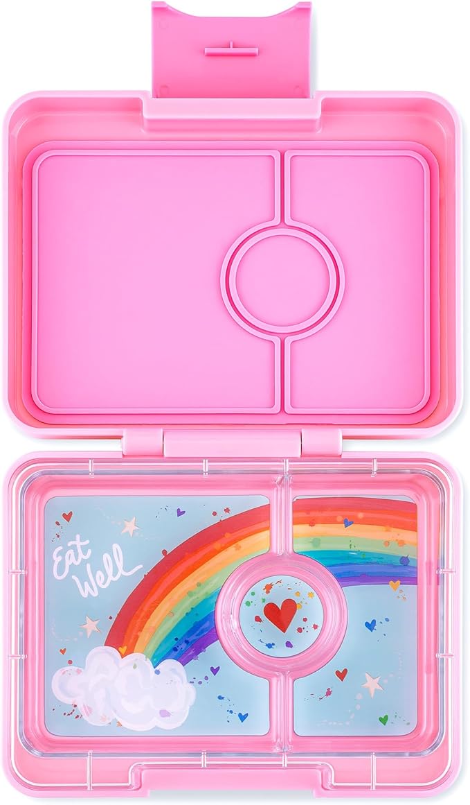 Yumbox Snack Box - 3 Compartment - Leakproof Bento Lunch Box for Kids (Fifi Pink with Rainbow Tray)