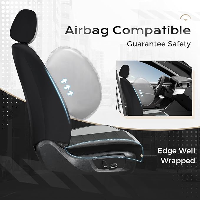 Coverado Front Seat Covers 2 Pieces Universal Seat Cover for Cars Breathable Leather Waterproof Car Seat Cover Driver Seat Cover Automotive Car Seat Cushion Fit for Most Cars SUV Trucks, Gray&Black