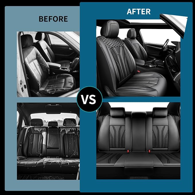Fit Renegade Car Seat Covers for Jeep Renegade 2015-2024 -Full Set Premium Leather, Waterproof & Breathable，All-Weather Seat Cushion Protecto & Airbag Compatible, 2 Front Seat All Black