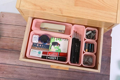 Kutesna 25 PCS Pink Drawer Organizer Set, 4 Size Interlocking Plastic Storage