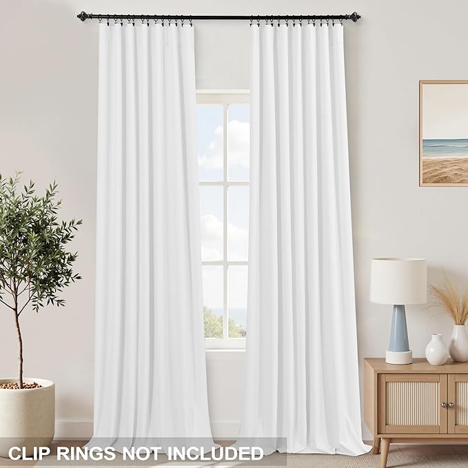 KOUFALL 102 Inches Long Curtains, Linen Blackout White Back Tab Pleated Curtains