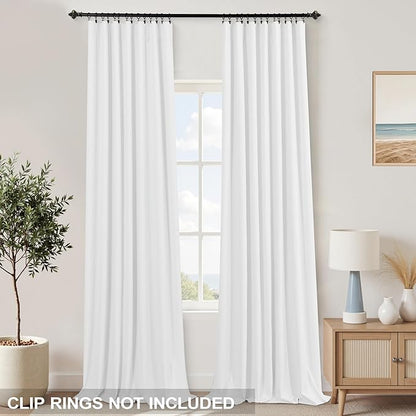 KOUFALL 102 Inches Long Curtains, Linen Blackout White Back Tab Pleated Curtains