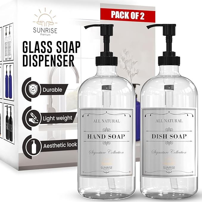 Sunrise Premium 16 OZ Thick Clear Glass Soap Dispenser