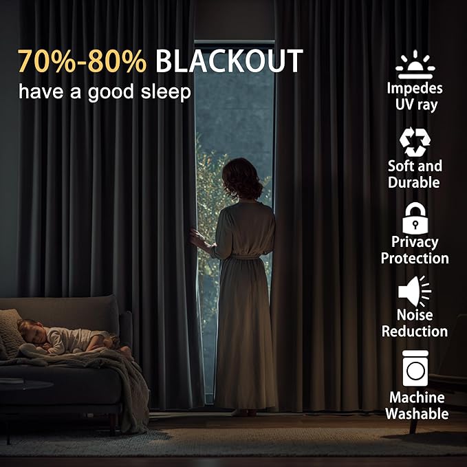 JIUZHEN Dusty Blue Blackout Curtains