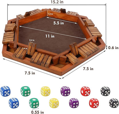 Juegoal Wooden Shut The Box Dice Game for 1-6 Players, Upgrade Tabletop Board Game with 12 Dice for Kids Adults Families, Classics Travel Portable Classroom Home Party Pub Board Game Sets