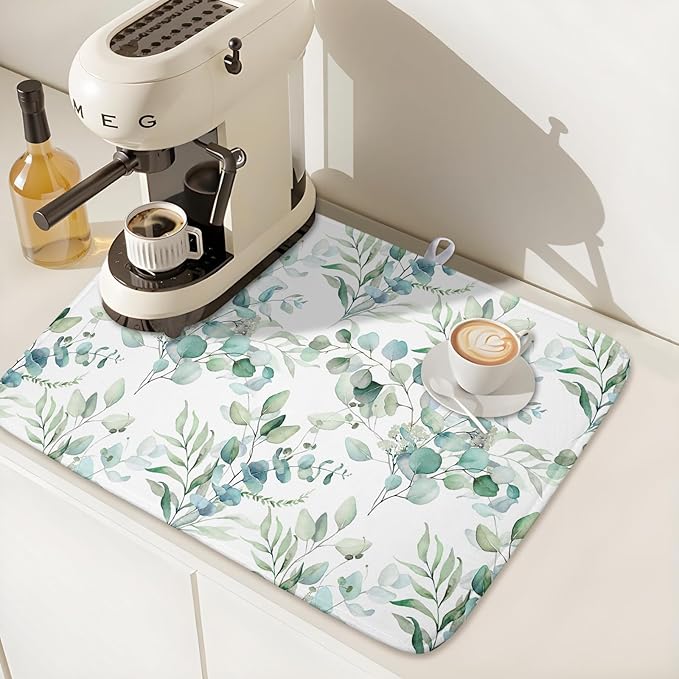 Watercolor Sage Leaves Dish Drying Mats