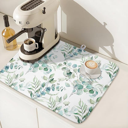 Watercolor Sage Leaves Dish Drying Mats