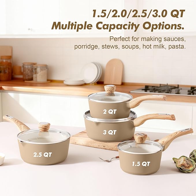 SENSARTE 1.5 & 2.5 Quart Ceramic Sauce Pan Sets