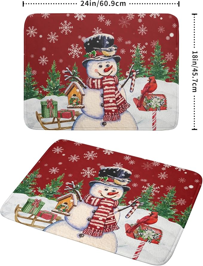 Winter Snowman Dish Drying Mat Red Bird Microfiber Dish Pad 18x24 Inch