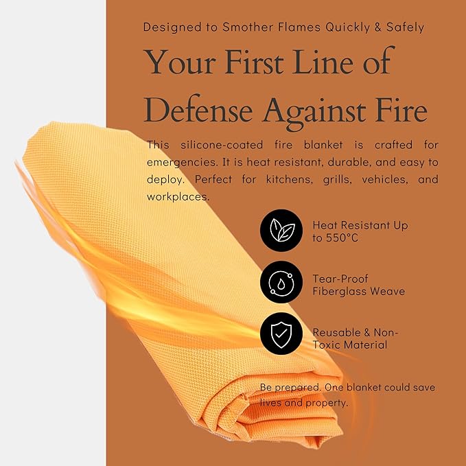 Supa Ant Emergency Silicon Fire Blanket for Home and Kitchen - 2pk 1500F High Visibility Smother Kitchen Fire Blanket Silicon - CE Certified Hero Fire Blankets Emergency for Home (40in)