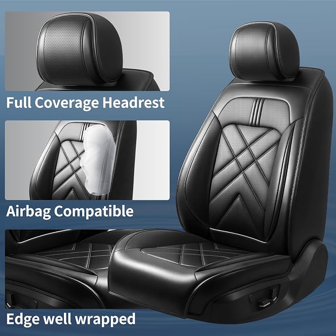 Fiesta Car Seat Covers Custom Fit for Ford Fiesta 2011-2019, Premium Full Coverage Leather Automotive Seat Protectors, All Seasons Waterproof Breathable, Airbag Compatible, (Full Set, Black)
