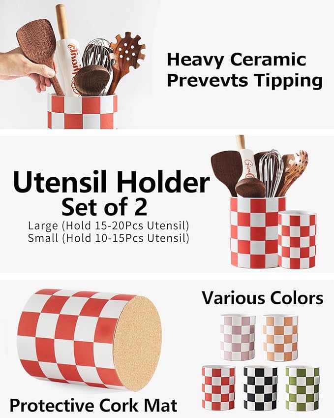 Utensil Holder，7.1"+5.8" Ceramic Kitchen Utensil