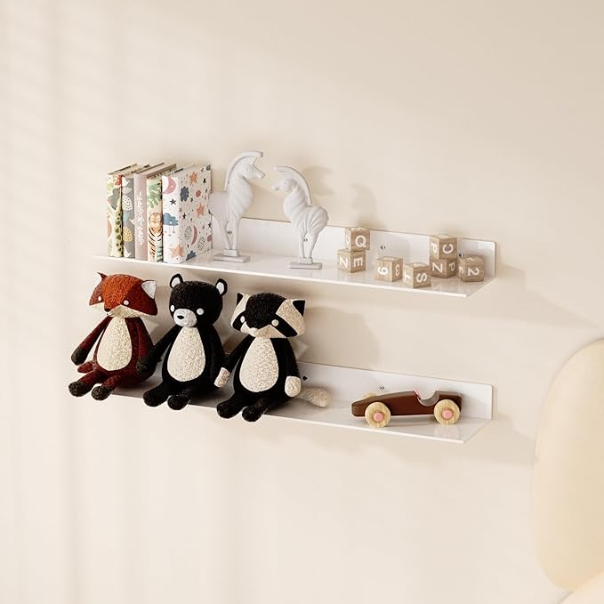 30 Inch White Floating Shelves for Wall Décor, Acrylic Storage Wall Shelf Holder