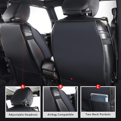 MIROZO Tacoma Seat Covers Full Set,Leather Car Seat Cover Fits for 2024 2025 2026 Toyota Tacoma Crew Cab,Waterproof Seat Covers for Truck,Front & Rear Seat Cover Set (Black and Red, Full Set)