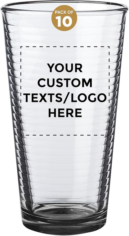 Custom Spiral Pint Glass 16 oz. Set of 10, Personalized Bulk Pack - Beer Glasses, Heavy Duty Drinkware - Black