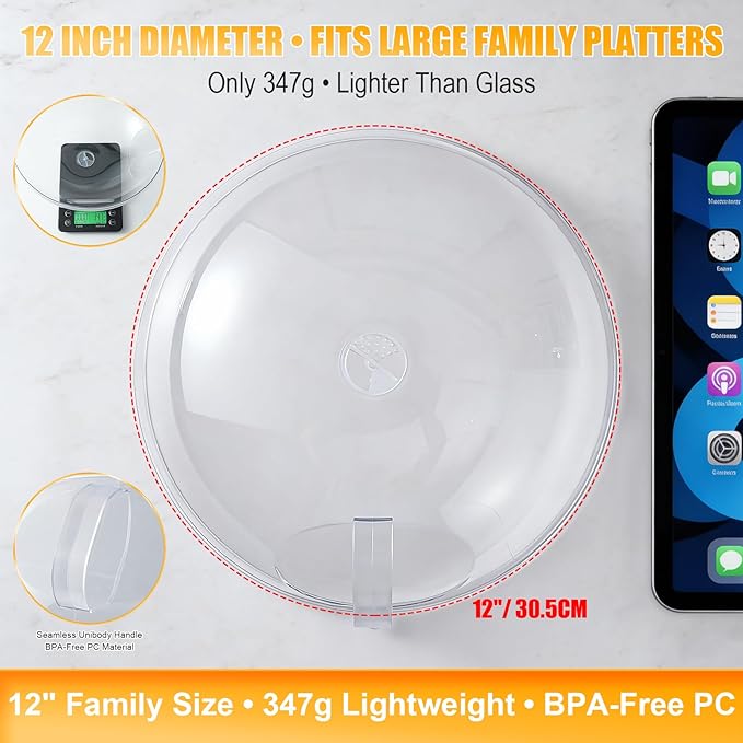 Microwave Splatter Cover for Food 12", Large Clear Microwave Splash Guard