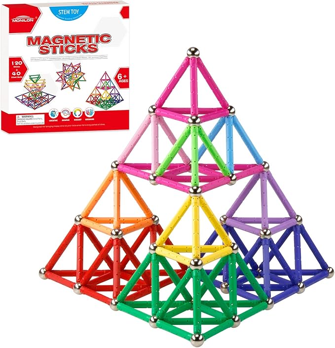 160 Pcs Magnet Building Sticks Kids Toys, Lengthen Magnetic Construction Building Blocks Set 3D Brain Training Learning Educational DIY STEM Toys